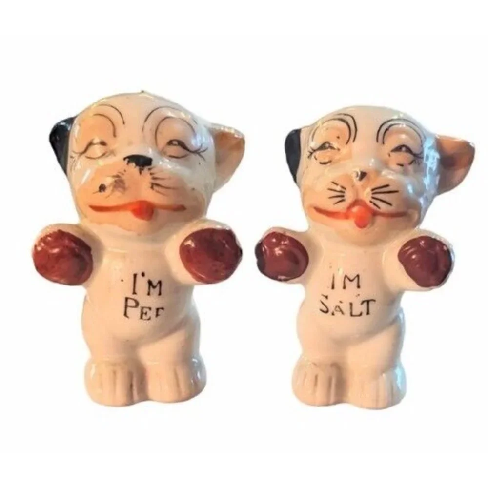 Vintage Pair Of Japanese Bonzo Salt And Pepper Shakers Dog Anthropomorphic